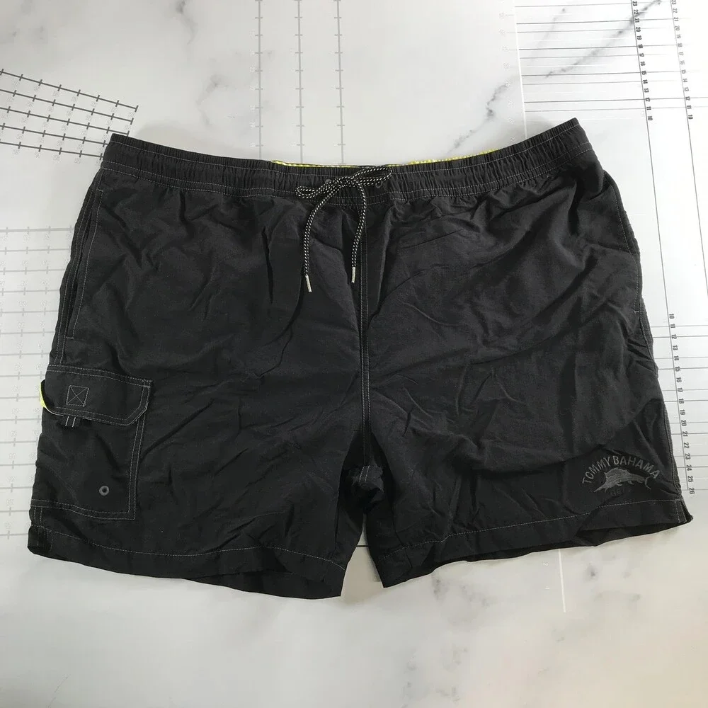 Tommy Bahama Swim Shorts Mens Big 2XB Black Nylon Mesh Lined Drawstring Logo
